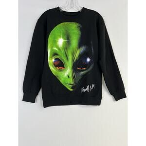Strange Daze Alien Face Sweatshirt Mens S Black Pullover NWT